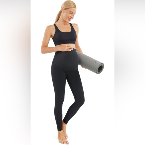 Maternity Leggings with Pockets Non-See-Through Large black EUC - Picture 4 of 8